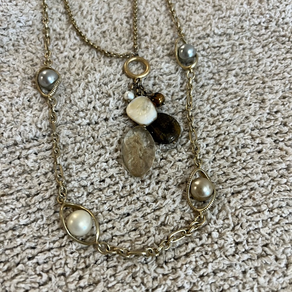 Lia Sophia Matte Gold Necklaces with Pearls and Stones